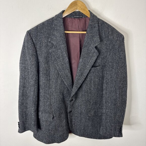 Harris Tweed Men 44 Wool Gray Blue Blazer Sports Coat Herringbone Moores - Picture 1 of 8